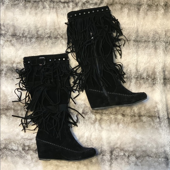 Nature Breeze Shoes - Women's Bridget Knee High Moc-Toe Wedge Boots